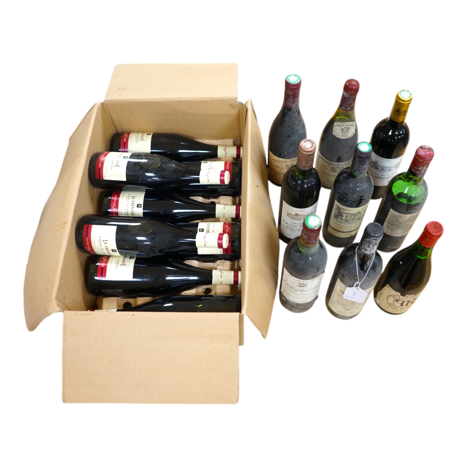 A selection of seventeen bottles of red wine, including claret, eight bottles of La Friande, Cotes du Rhône 2008 etc. Condition - fair, storage history unknown